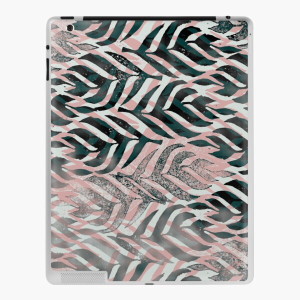 Simple Ombre Green Pink Tropical Curving Leaves Textured Stamp Pattern iPad Skin