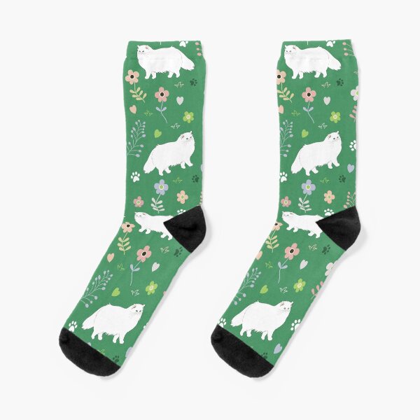 Persian Cat in a Garden Socks