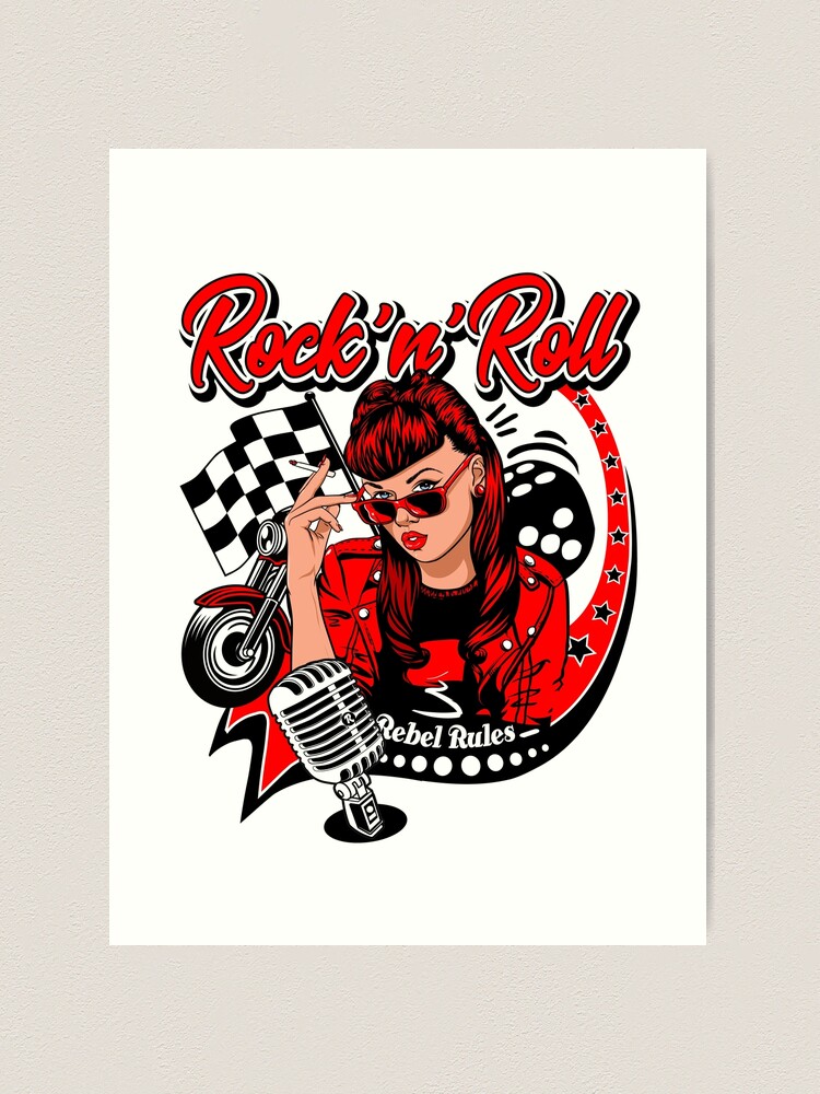 Rockabilly Pin Up Girl Vintage Rock and Roll Music Art Print for