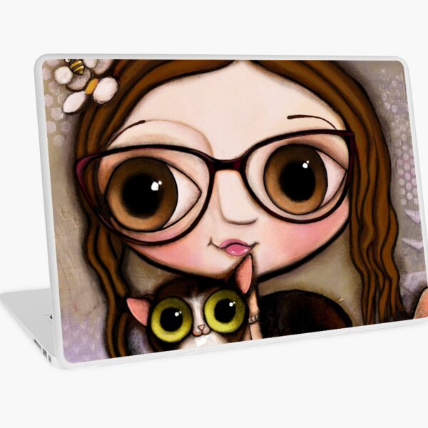 The girl with three cats Laptop Skin