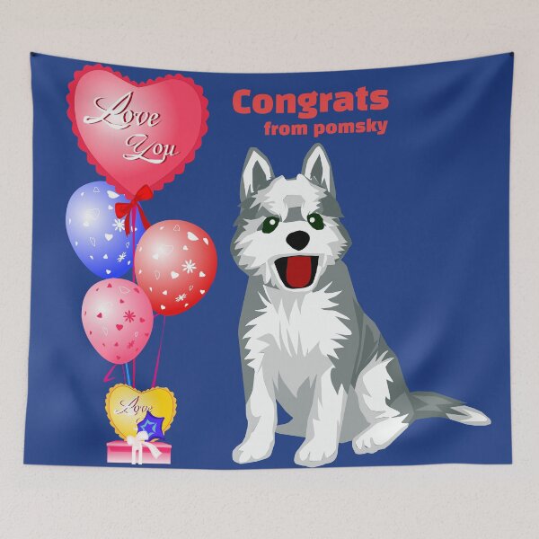 Item preview, White Pomsky crossbreed dog designed and sold by Purple monkey.
