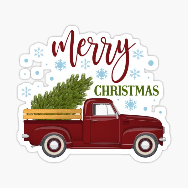 Vintage Red Truck Christmas Tree Sticker