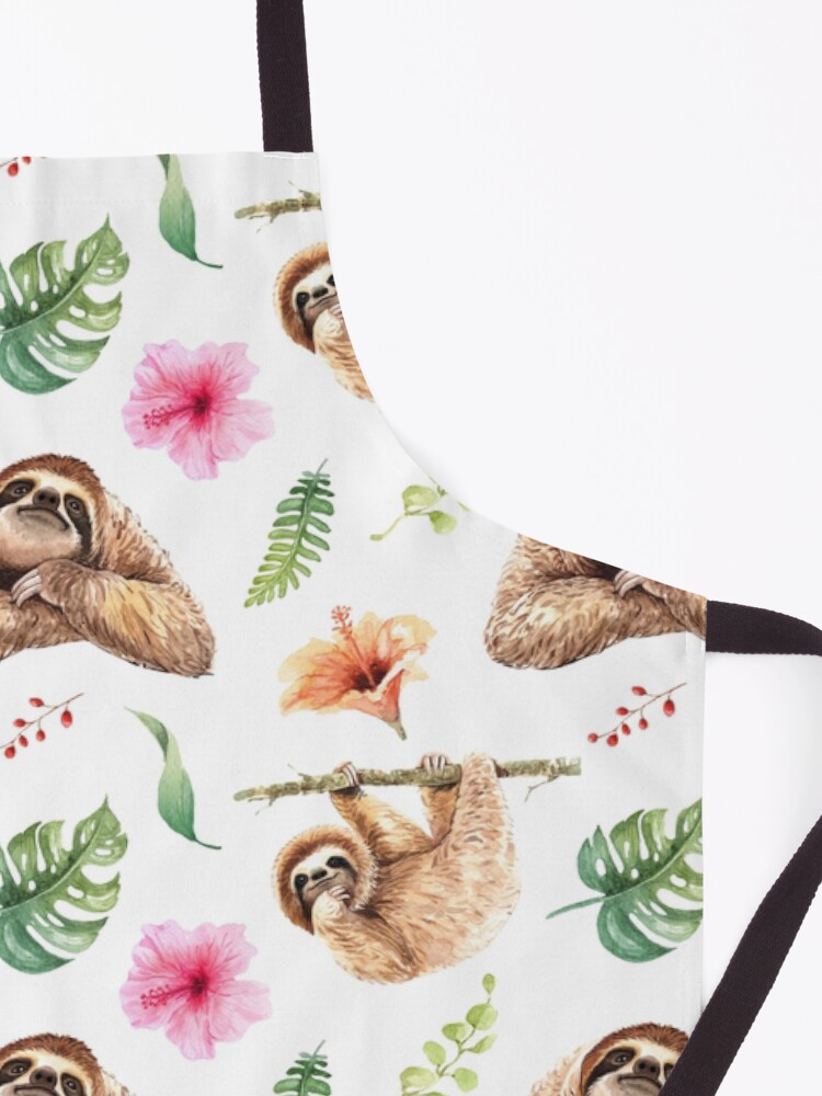 Alternate view of Sloths Watercolour Pattern. Apron