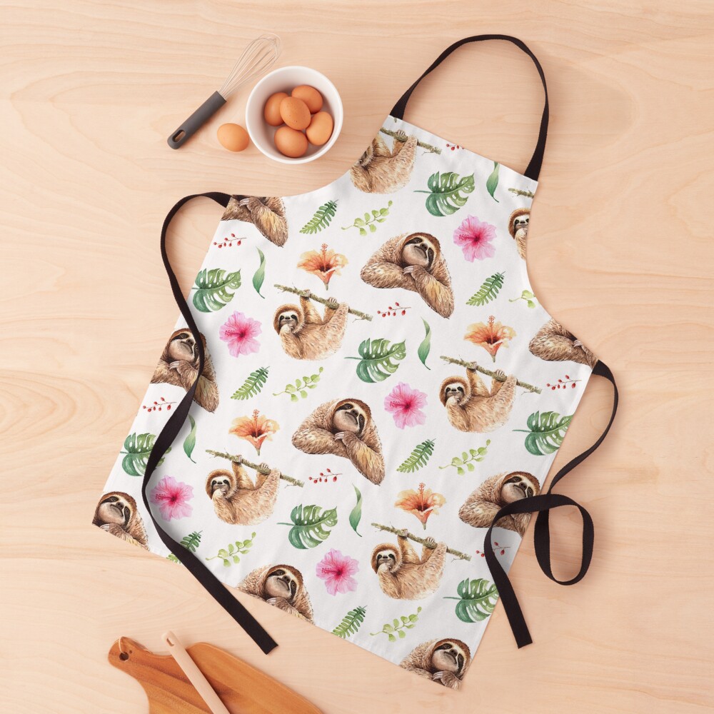 Sloths Watercolour Pattern. Apron