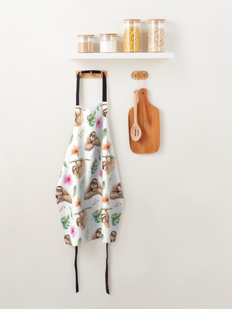 Alternate view of Sloths Watercolour Pattern. Apron