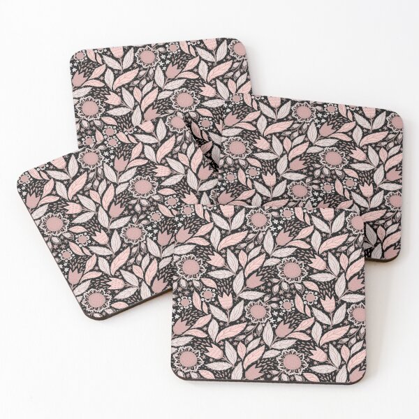 Item preview, Pink Floral and Leaf Pattern with Black Background designed and sold by Ashstone23.