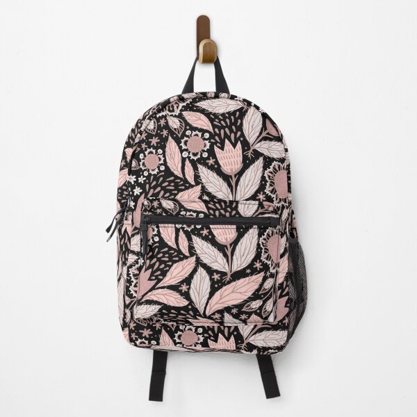 Item preview, Pink Floral and Leaf Pattern with Black Background designed and sold by Ashstone23.
