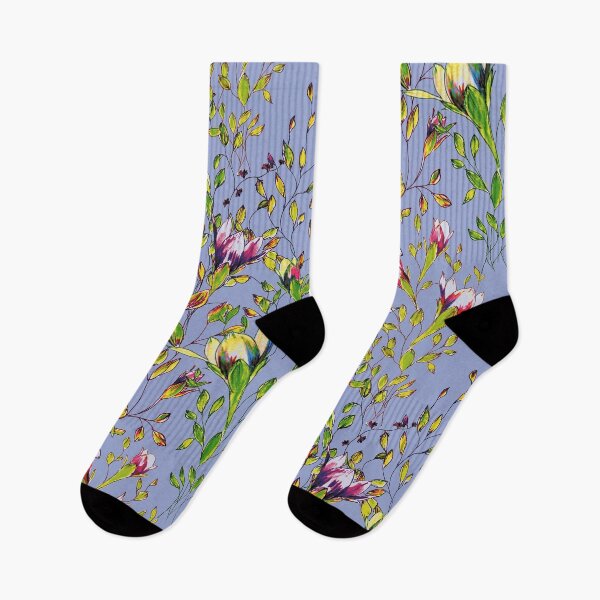 Item preview, Climbing flowers among the leaves - blue, multicolour designed and sold by WzoryOzdobne.