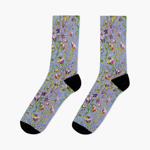 Item preview, Climbing flowers among the leaves - blue, multicolour 2 designed and sold by WzoryOzdobne.