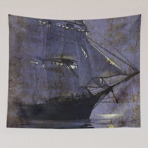 Item preview, Old Ship in night Ocean designed and sold by CatCoconut-Art.