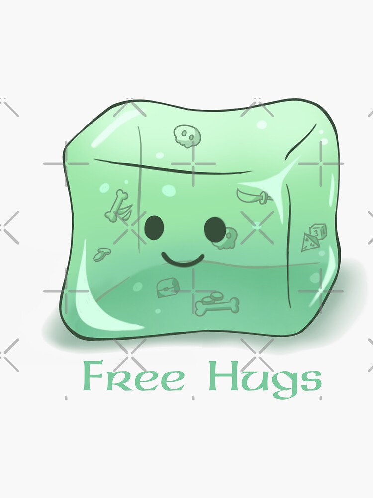 "Gelatinous Cube Free Hugs" Sticker for Sale by MimicGamingCo Redbubble