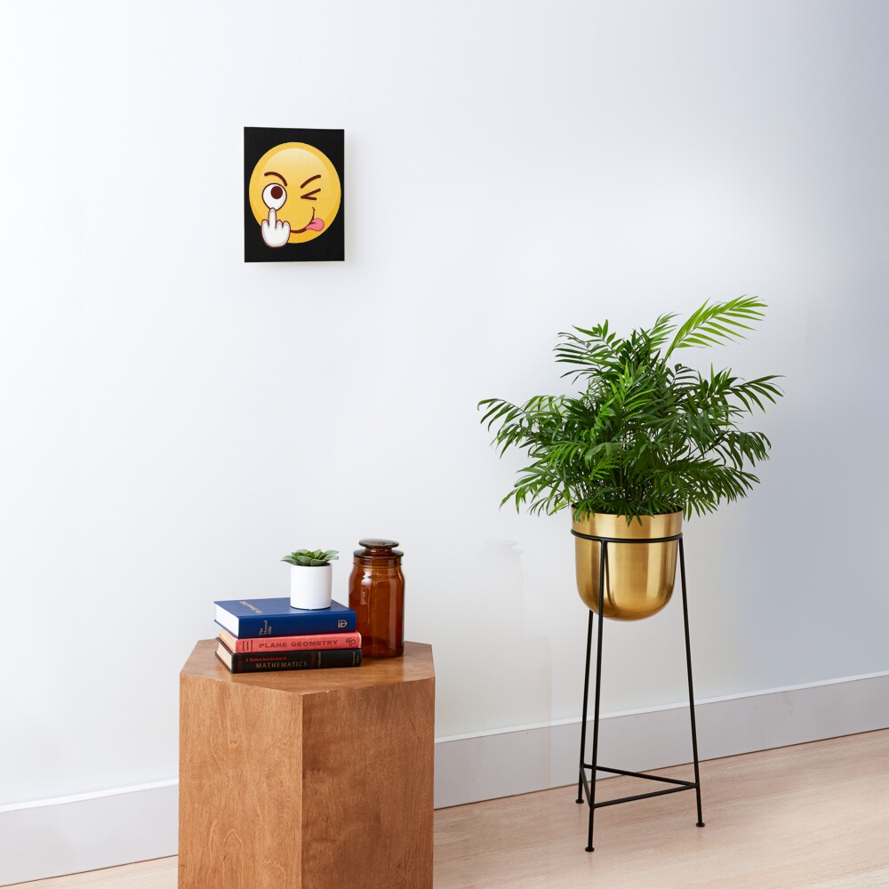"Middle Finger Sticking out Tongue Funny Emoji" Mounted Print for Sale