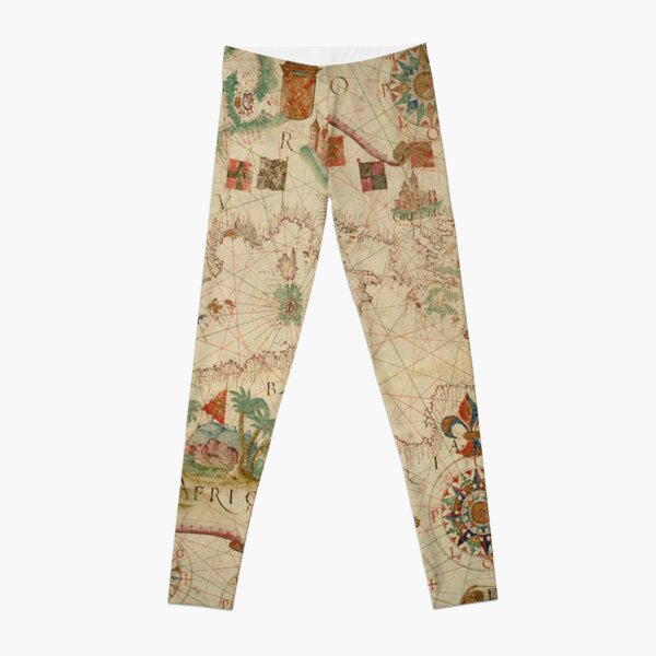 Antique Navigation World Map in Red and Gold Leggings