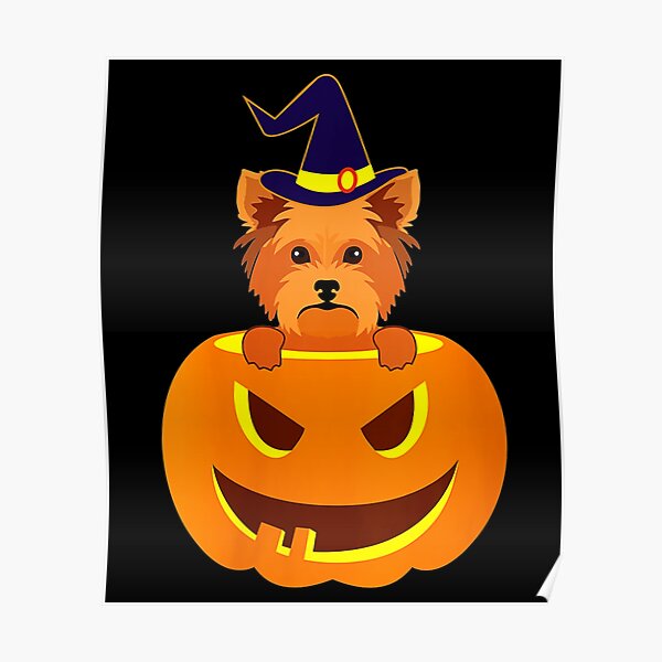 Yorkie Cute Pumpkin Halloween Yorkshire Terrier Dog Lover  Poster