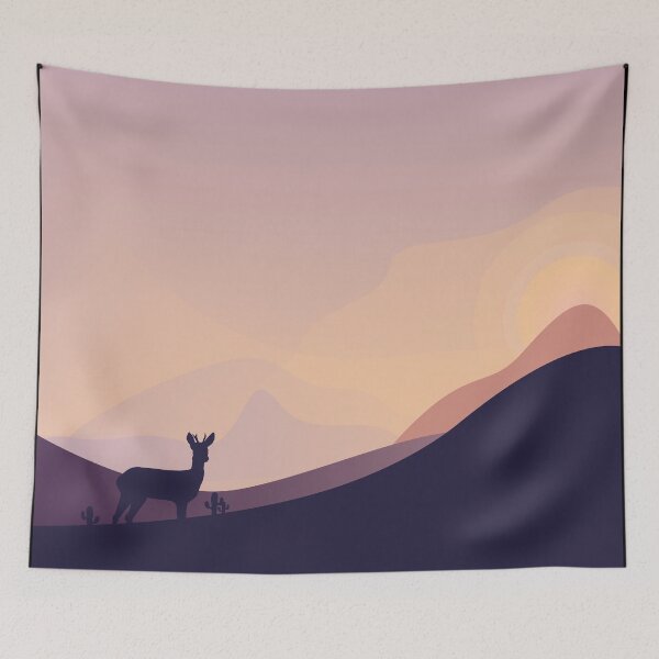Item preview,  Dark desert deer and sunset  , desert climate , sun and sand ,cactus ideas, cactus not a hugger, sand mountains , orange moon  designed and sold by SGS-.