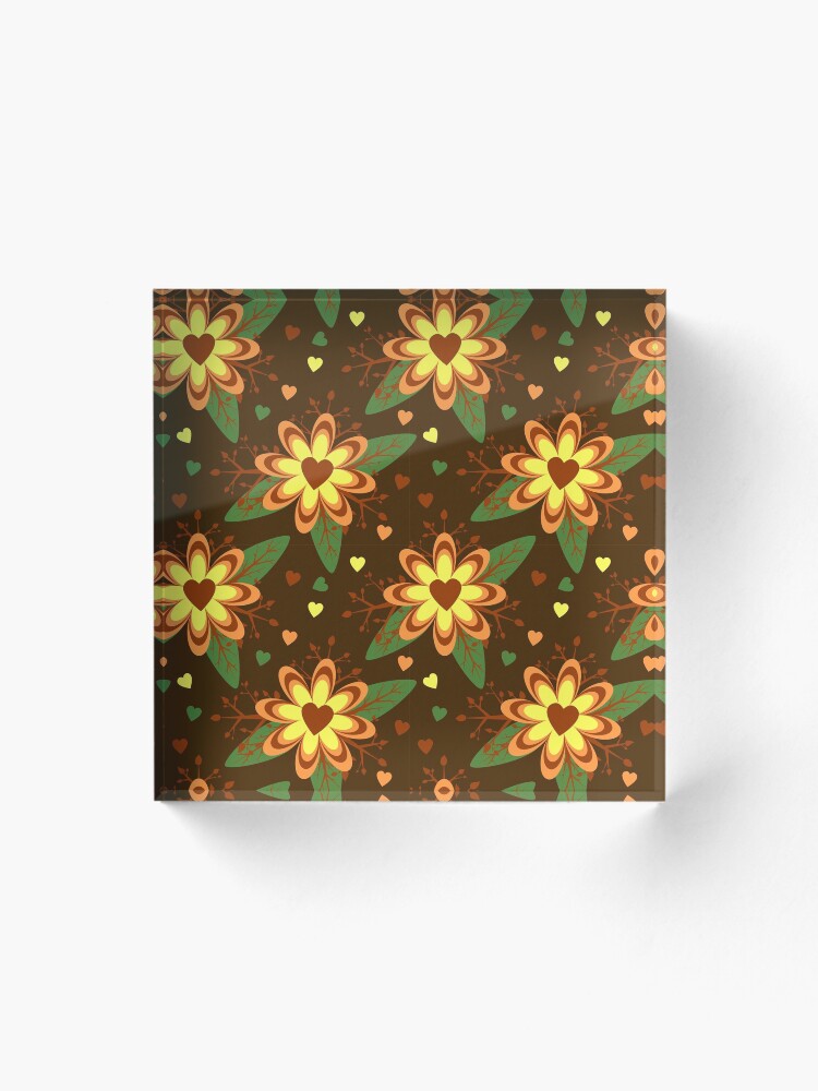 Thumbnail 1 of 5, Acrylic Block, Brown Floral Pattern designed and sold by RueChiedza.