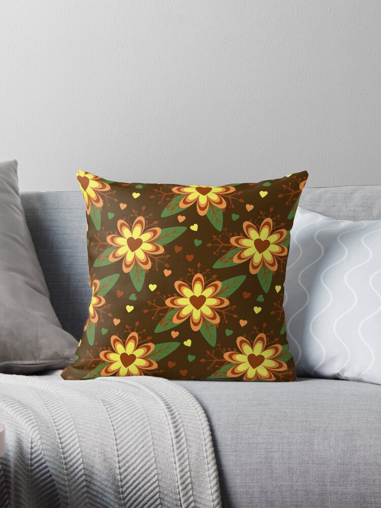Thumbnail 1 of 4, Pillow, Brown Floral Pattern designed and sold by RueChiedza.