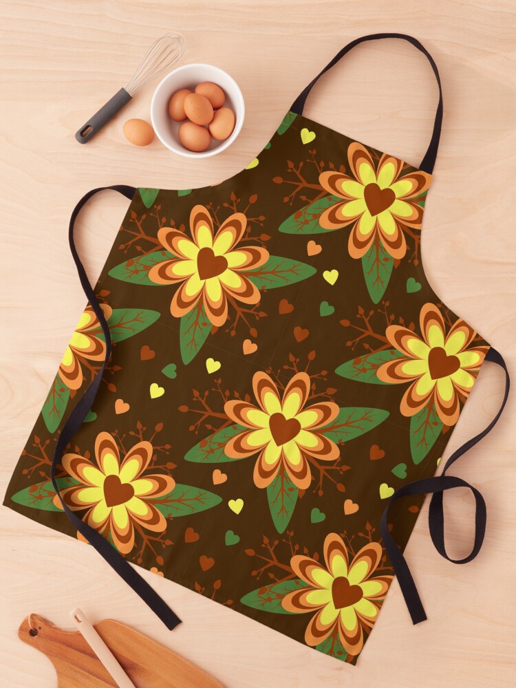 Thumbnail 1 of 6, Apron, Brown Floral Pattern designed and sold by RueChiedza.