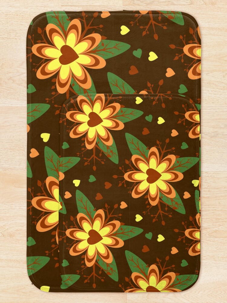 Thumbnail 5 of 6, Bath Mat, Brown Floral Pattern designed and sold by RueChiedza.