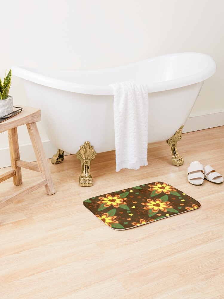 Thumbnail 2 of 6, Bath Mat, Brown Floral Pattern designed and sold by RueChiedza.