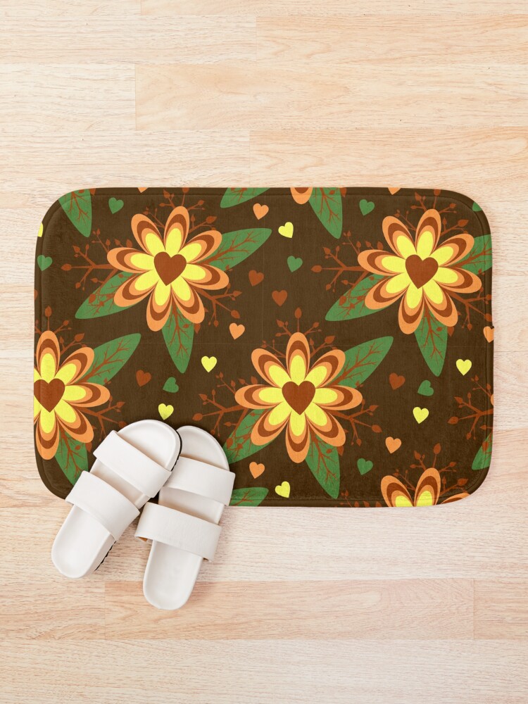 Thumbnail 1 of 6, Bath Mat, Brown Floral Pattern designed and sold by RueChiedza.