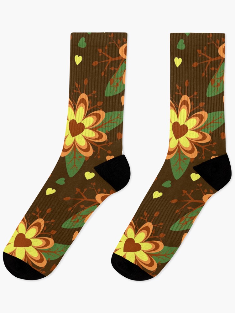 Thumbnail 1 of 5, Socks, Brown Floral Pattern designed and sold by RueChiedza.