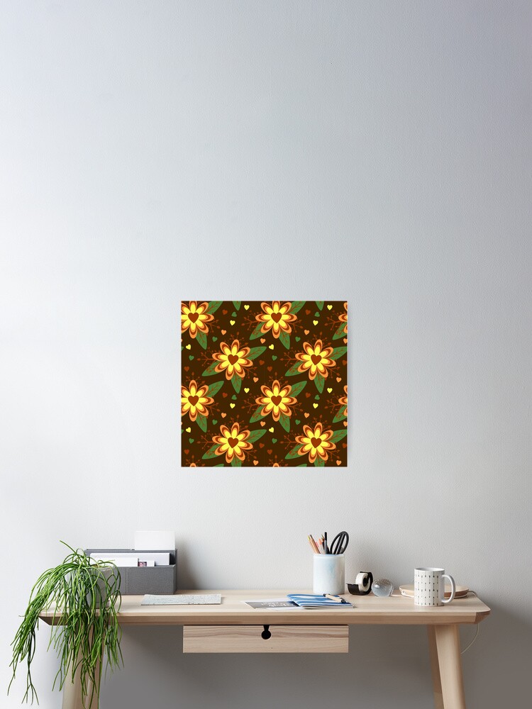 Thumbnail 2 of 3, Poster, Brown Floral Pattern designed and sold by RueChiedza.