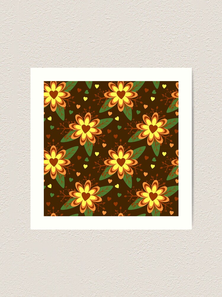 Thumbnail 1 of 3, Art Print, Brown Floral Pattern designed and sold by RueChiedza.