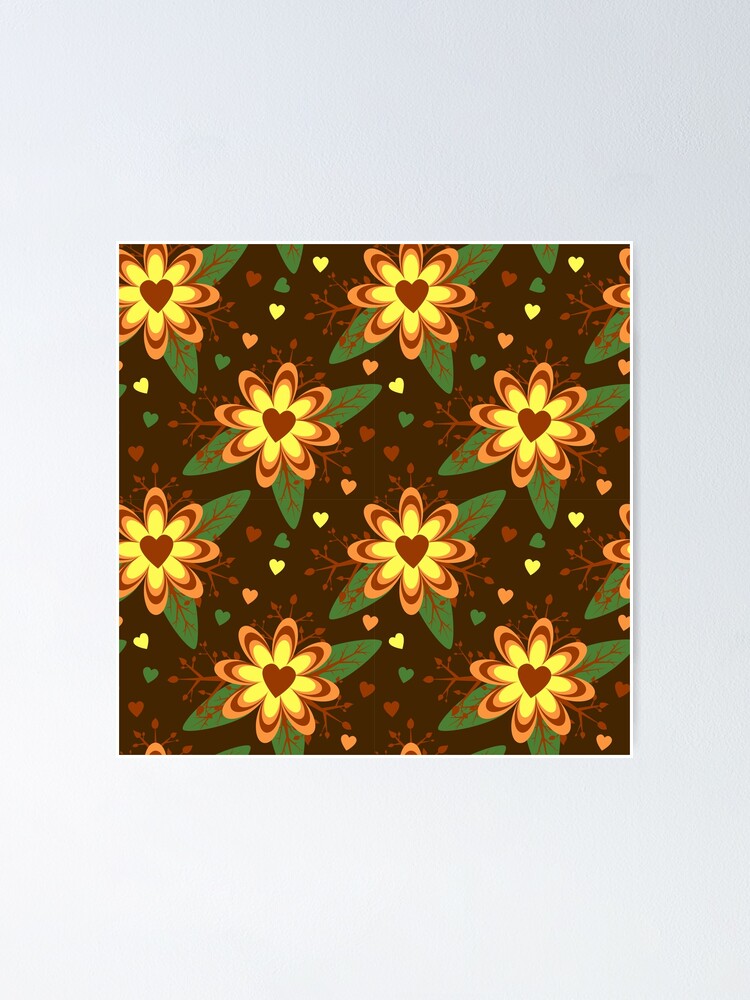 Thumbnail 1 of 3, Poster, Brown Floral Pattern designed and sold by RueChiedza.