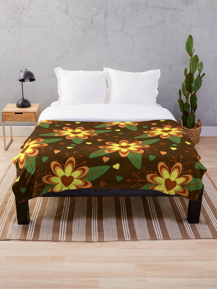 Thumbnail 1 of 6, Throw Blanket, Brown Floral Pattern designed and sold by RueChiedza.