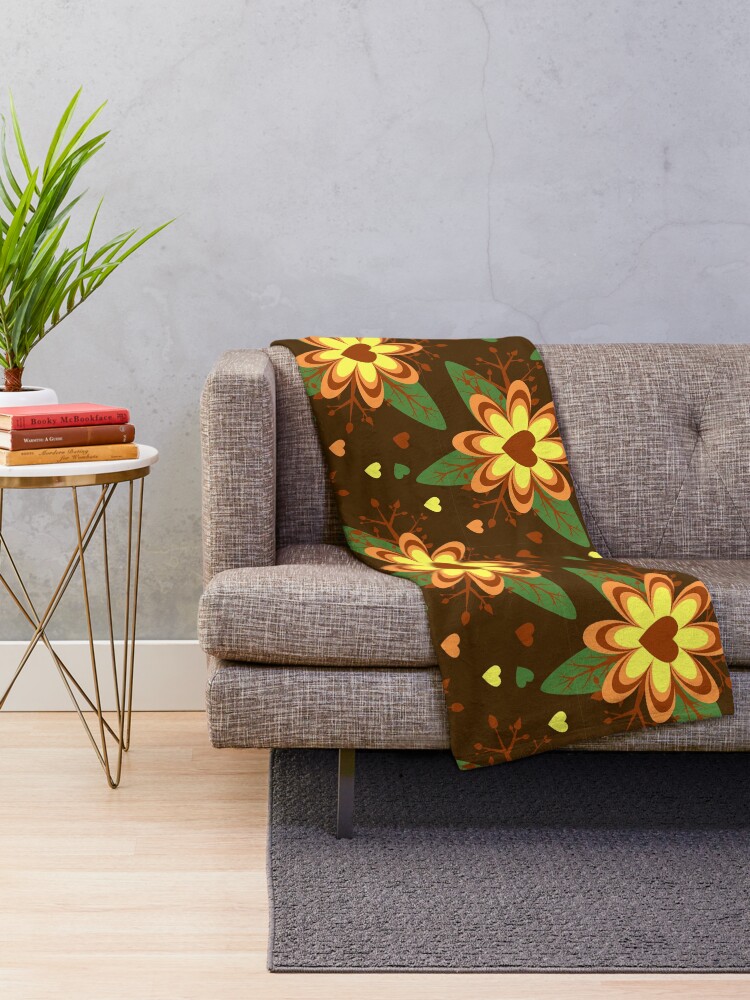 Thumbnail 2 of 6, Throw Blanket, Brown Floral Pattern designed and sold by RueChiedza.