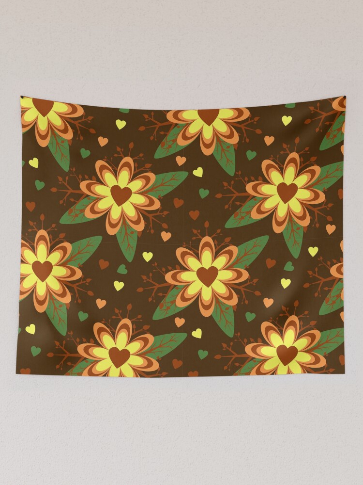 Thumbnail 2 of 3, Tapestry, Brown Floral Pattern designed and sold by RueChiedza.