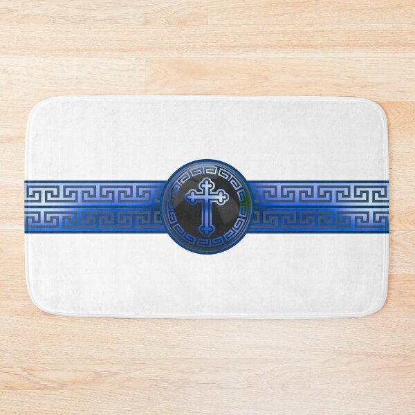 Item preview, Blue Greek Orthodox Cross Greek Keys Pattern designed and sold by Yiorgos Designs.
