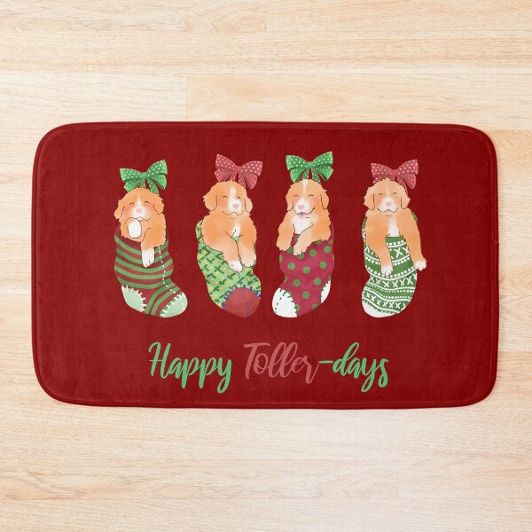 Item preview, Holiday Toller Puppies in Stockings - Burgundy designed and sold by BlossomCreative.
