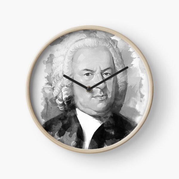 Johann Sebastian Bach in black and white Clock