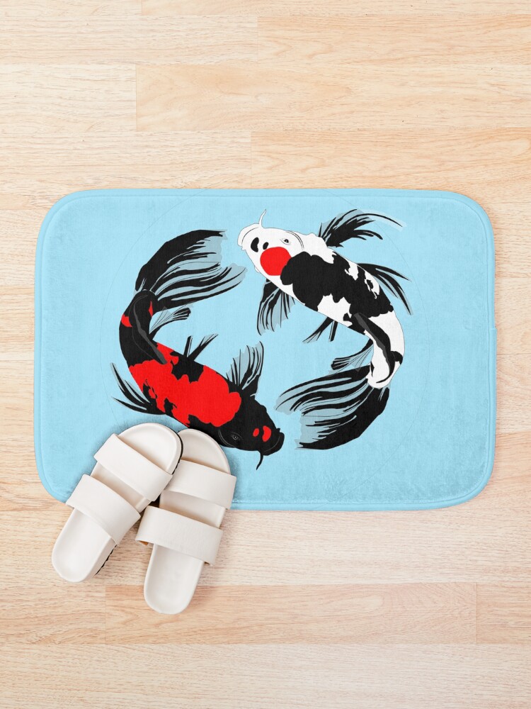 "Japanese golden Koi fish pond" Bath Mat for Sale by Japanculture
