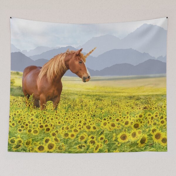 Item preview, Unicorn, sunflowers, watercolor montain designed and sold by Collagedream.