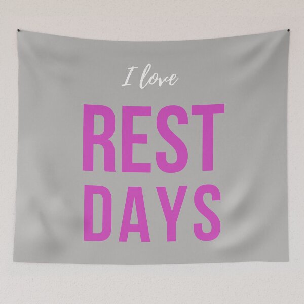 Item preview, I love rest days. Text only design. White and light purple text. designed and sold by JellyBeenzz.