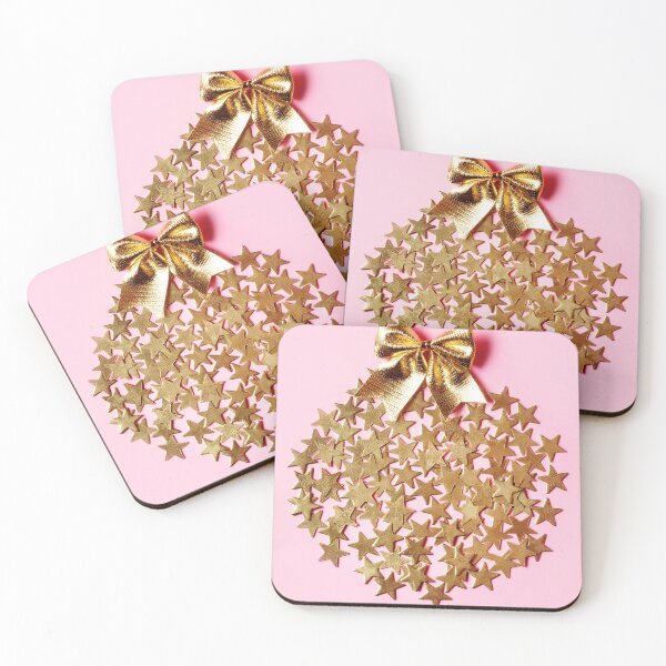 Item preview, Christmas arrangement with golden stars and bow on pink background designed and sold by dariazu.