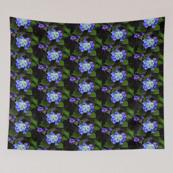 Item preview, Close-up of a hydrangea with blue buds and flowers as well as green foliage designed and sold by Kristina Drozd.