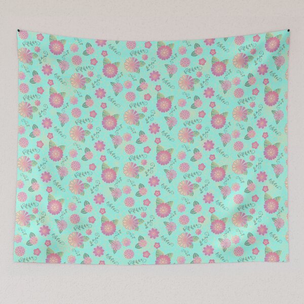 Item preview, Pink Floral Pattern on Teal  designed and sold by lisanganart.