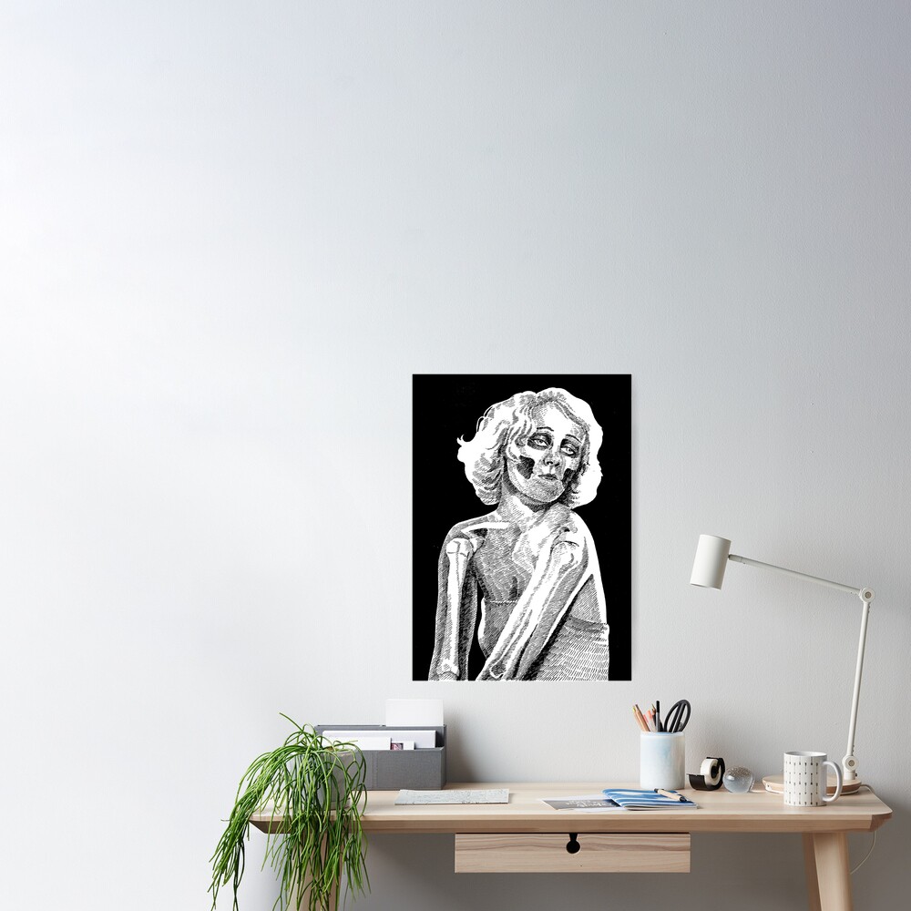 “Skeleton Girl Black on Light Horror Illustration” Poster for Sale by