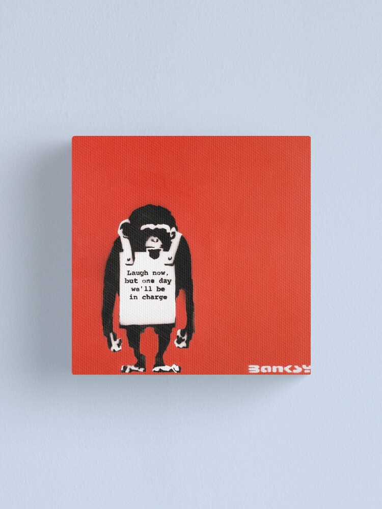 Banksy Monkey Laugh Now Red With Stencil Signature Canvas Print