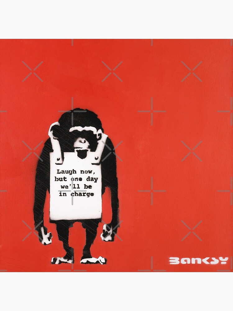Banksy Monkey Laugh Now Red With Stencil Signature