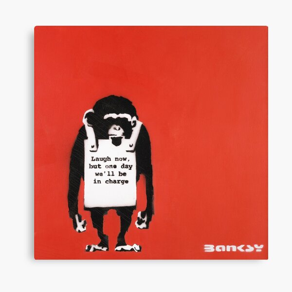 Banksy Monkey Laugh Now Red With Stencil Signature