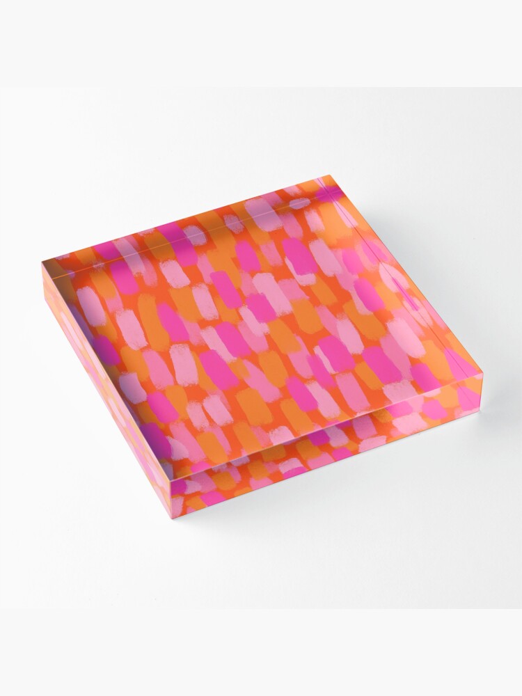 Thumbnail 3 of 5, Acrylic Block, Abstract, Pink and Orange, Paint Brush Effect designed and sold by OneThreeSix.