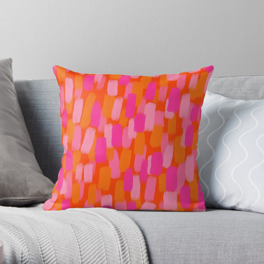 Abstract, Pink and Orange, Paint Brush Effect Throw Pillow