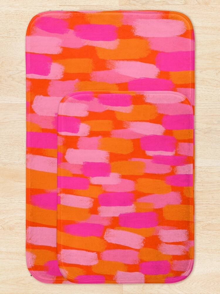 Thumbnail 5 of 6, Bath Mat, Abstract, Pink and Orange, Paint Brush Effect designed and sold by OneThreeSix.