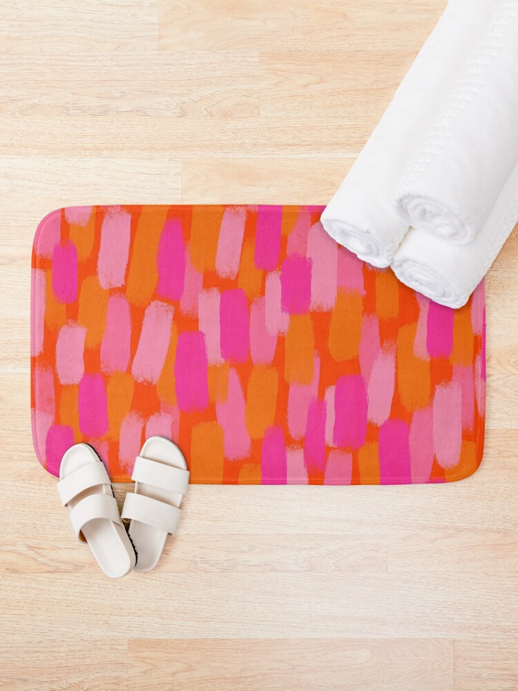 Thumbnail 2 of 6, Bath Mat, Abstract, Pink and Orange, Paint Brush Effect designed and sold by OneThreeSix.