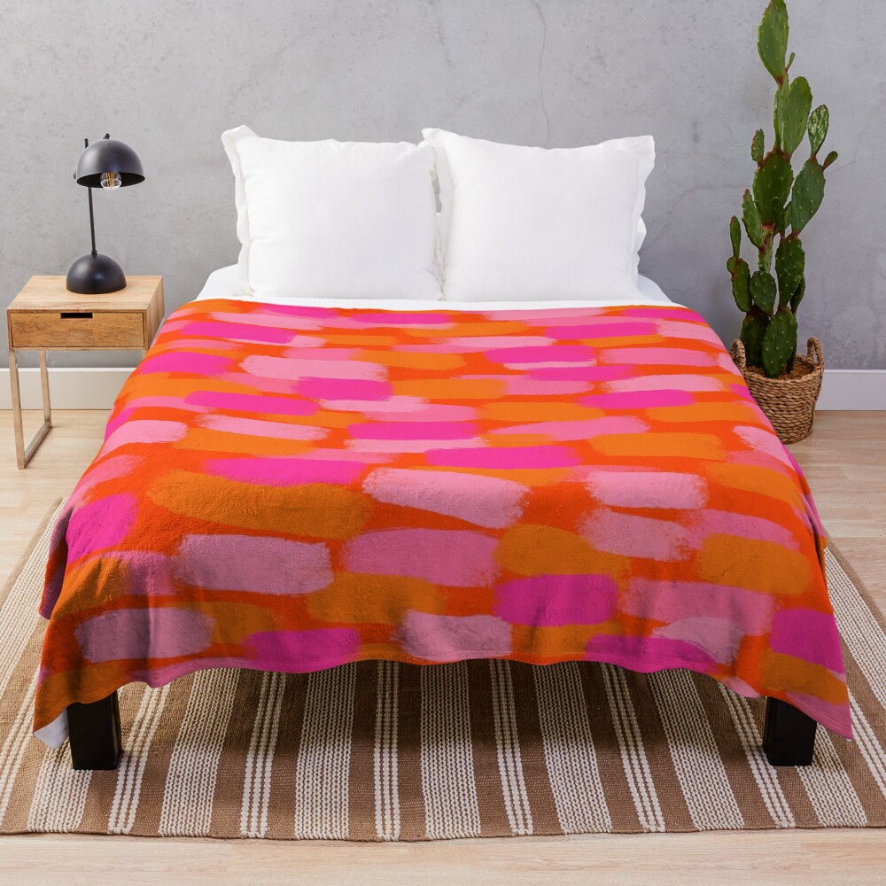 Abstract, Pink and Orange, Paint Brush Effect Throw Blanket